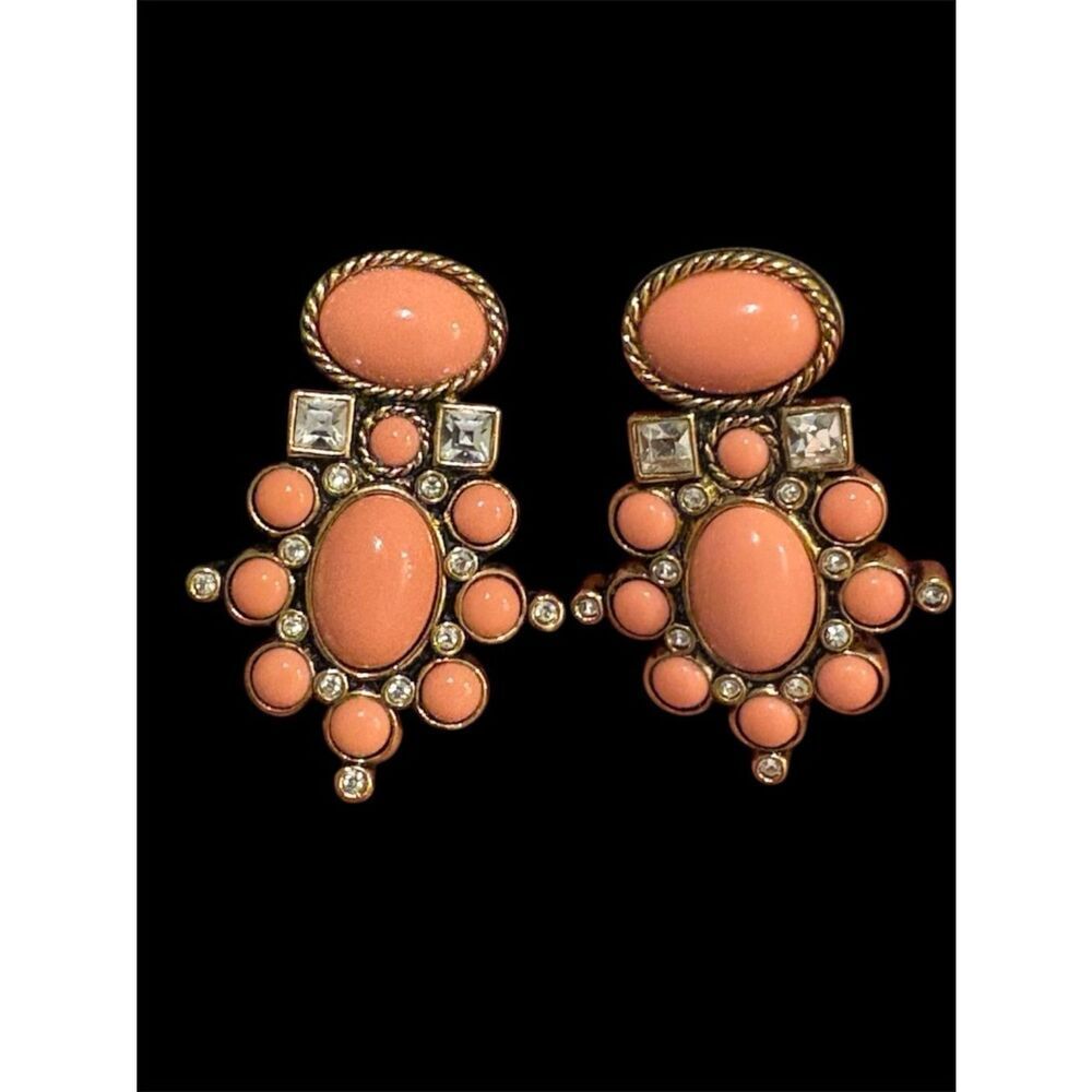 Elizabeth Taylor for Avon Coral Cluster Drop Earrings - Clear Rhinestones